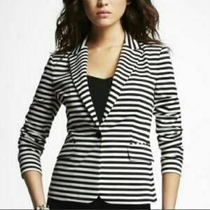 Express Women's Long Sleeve Black And White Striped One Button Blazer Size 14